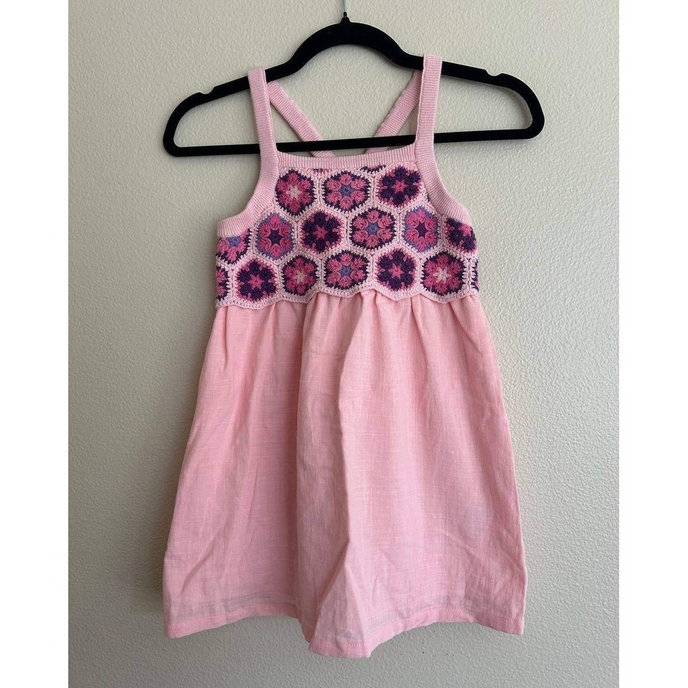 Andy Evan Pink Crochet Granny Square Halter Dress Girls 5 Cottagecore Boho